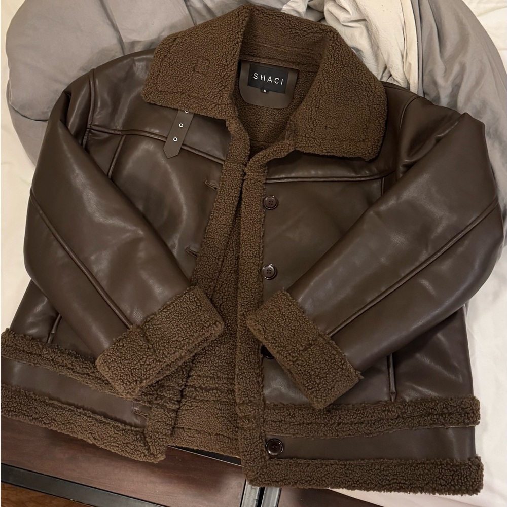 SHACI Brown Shearling Leather Jacket